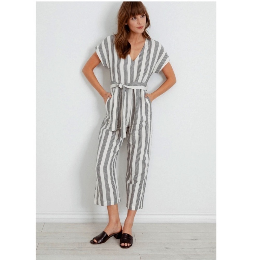 Rails Angela Cypress Stripe Linen Blend Jumpsuit XS Summer vacation travel